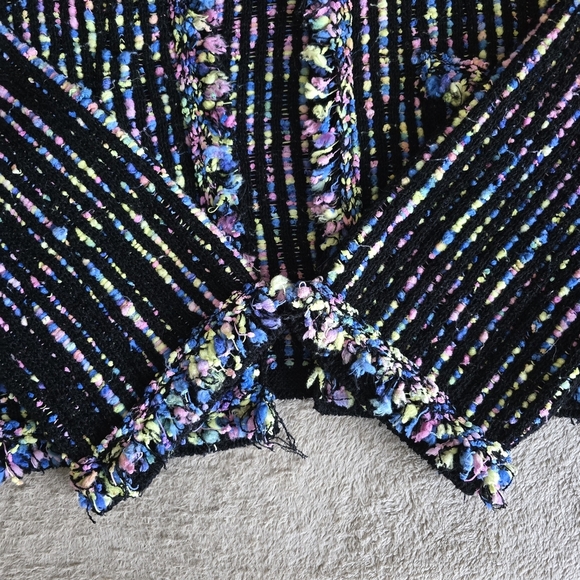 Zara multicolor knit tweed open front fringe cardigan size large - Picture 9 of 15